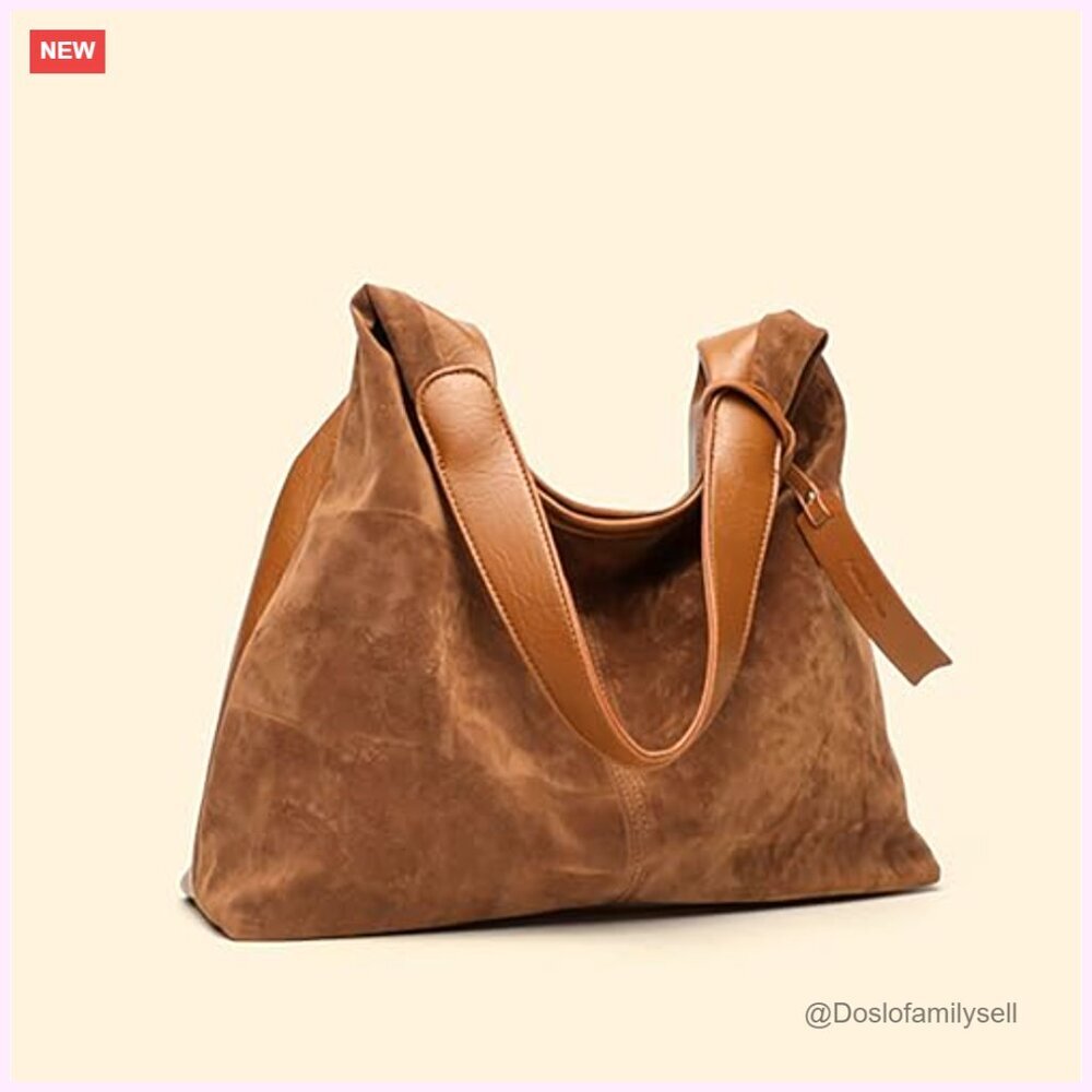 Faux Suede Tote Bag Lightweight Foldable Travel Work Hobo Shoulder Purse - Picture 6 of 7